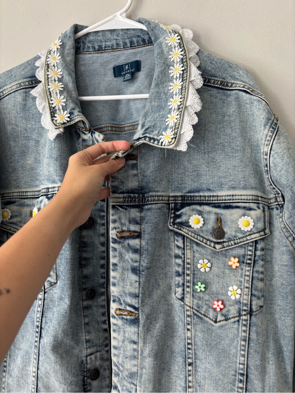 Y2K Cottagecore Denim Embroidered Floral Beaded Fairycore Lace Denim Jacket 2XL